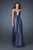 La Femme - 18693 Beaded Ruched Criss Cross Gown In Blue and Neutral
