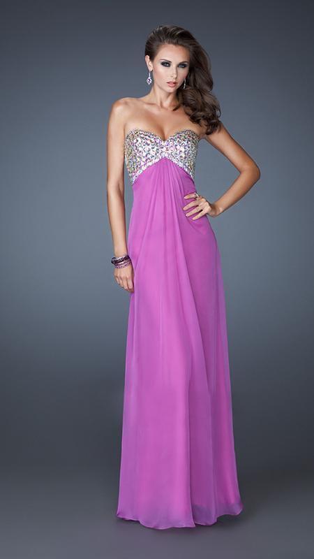 La Femme - 18695 Beaded Chiffon A-line Dress in Purple