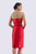 Feriani Couture - 18699 Cap Sleeve Contrast Floral Beaded Sheath Dress In Red