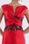 Feriani Couture - 18699 Cap Sleeve Contrast Floral Beaded Sheath Dress In Red