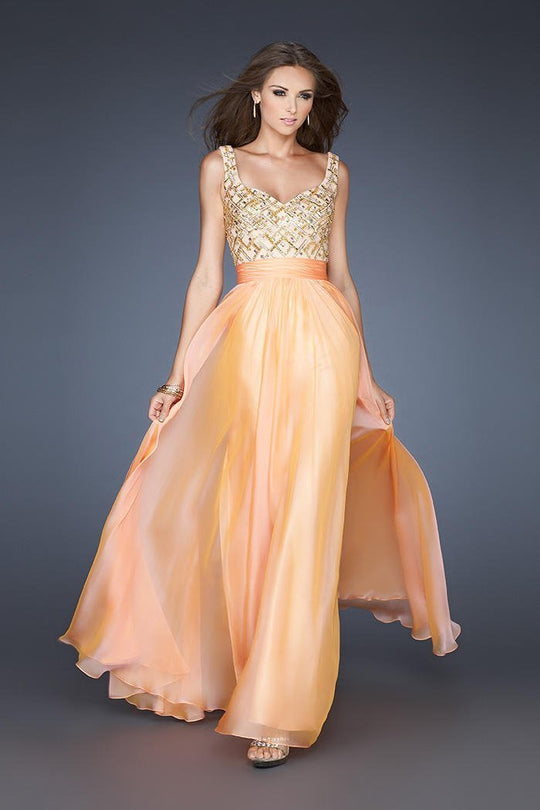La Femme - 18701 Lattice Diamond Sweetheart Evening Gown In Orange