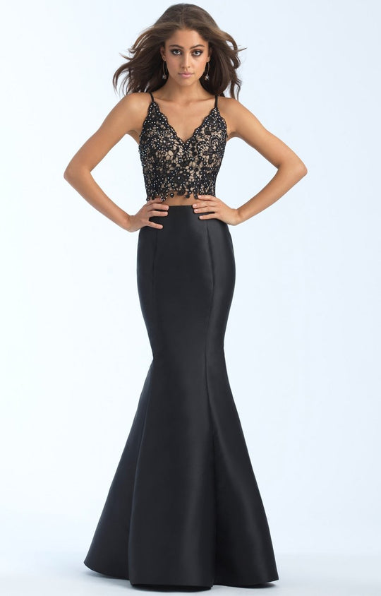 Madison James - 18-703 Two-Piece Lace Bodice Sculpted Mermaid Gown In Black