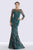 Feriani Couture Sequined Floral Long Sleeve Gown - 1 pc Navy In Size 14 Available In Green