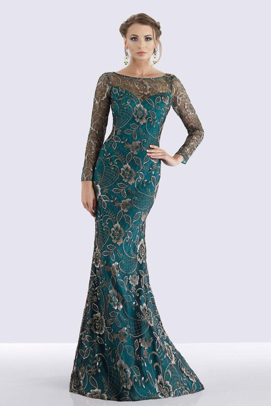 Feriani Couture Sequined Floral Long Sleeve Gown - 1 pc Navy In Size 14 Available In Green