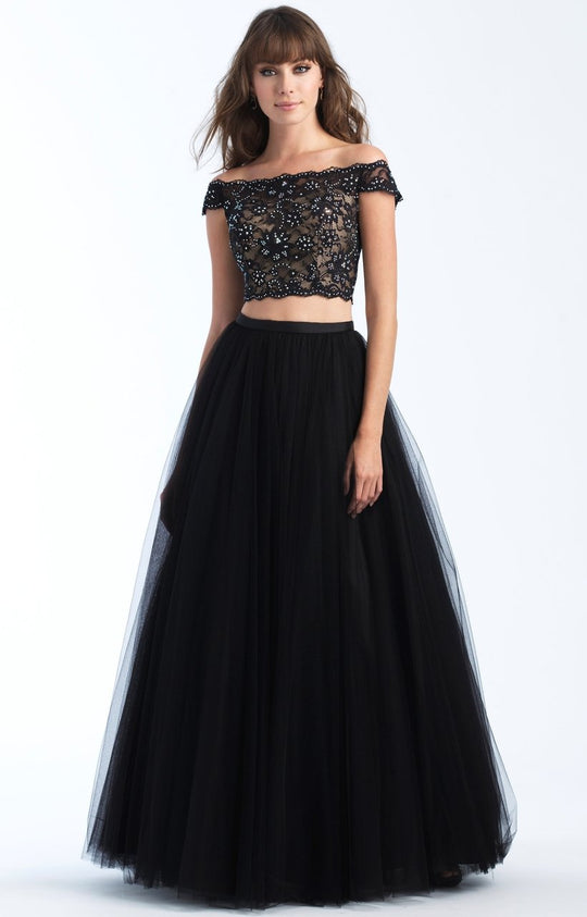 Madison James - 18-719 Jeweled Lace Bodice Two-Piece Ballgown In Black