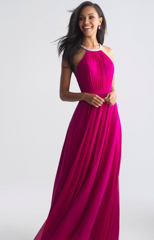 Madison James - 18-724 Halter Style Drape Chiffon A Line Dress In Pink