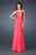 La Femme - 18726 Stone Embellished Ruched Evening Gown In Red and Pink