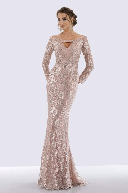 Feriani Couture - 18727 Floral Lace Off-Shoulder Sheath Dress In Pink