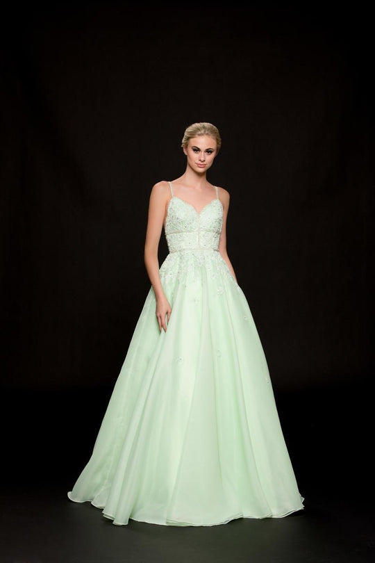 Colors Dress - 1872 Embellished V-neck Ballgown in Green