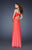 La Femme - 18732 Crystal Beaded V-neck A-line Dress in Red