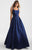 Madison James - 18-735 Ribbon Accented Plunging Back Lustrous Ballgown In Blue