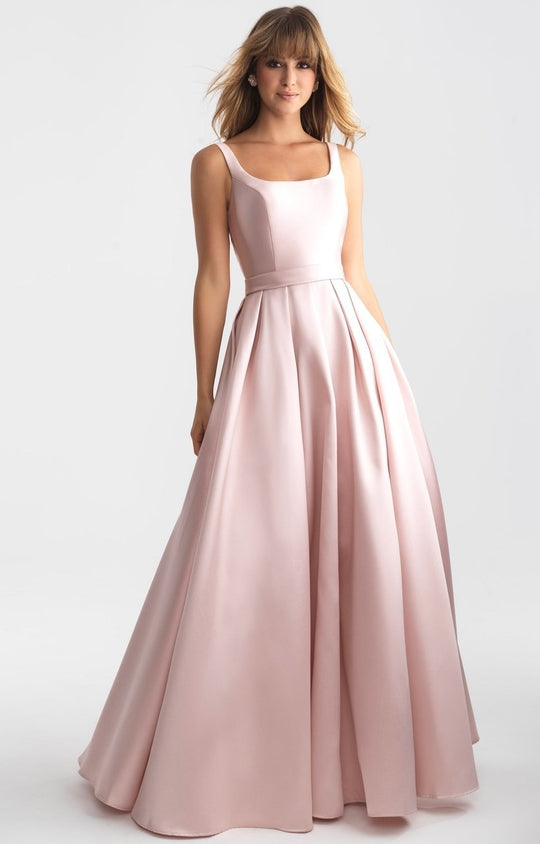 Madison James Sleeveless Ribbon Accented Plunging Back Ballgown 18-735 - 1 pc Blush In Size 08 Available