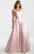 Madison James - 18-735 Ribbon Accented Plunging Back Lustrous Ballgown In Pink