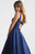 Madison James - 18-735 Ribbon Accented Plunging Back Lustrous Ballgown In Blue