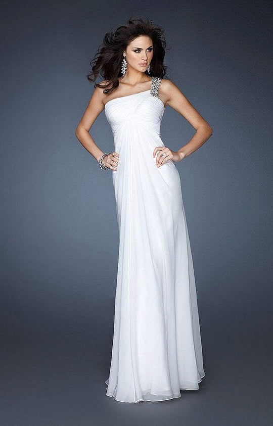 La Femme - 18738 Embellished One Shoulder Strap Ruched Gown In White