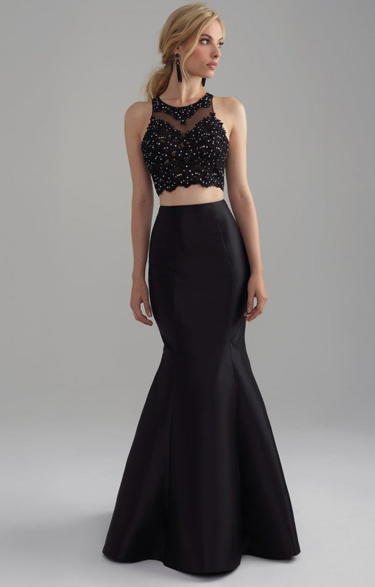 Madison James - 18-746 High Jewel Illusion Lace Two-Piece Gown In Black