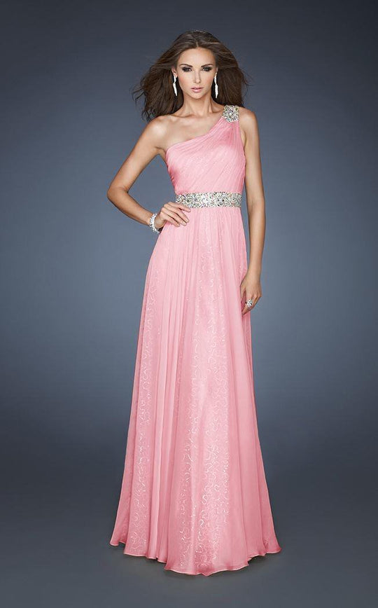 La Femme - 18747 Sequined Asymmetric A-line Dress In Pink