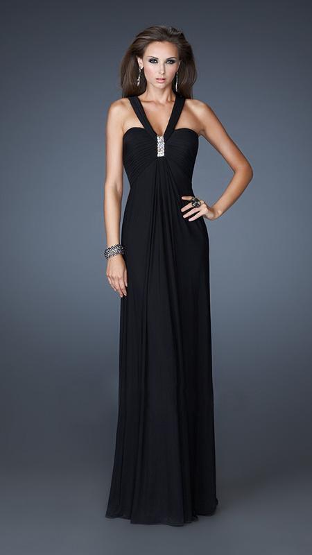 La Femme - 18755 Crystal Accent V-Strap Sweetheart Empire Gown In Black
