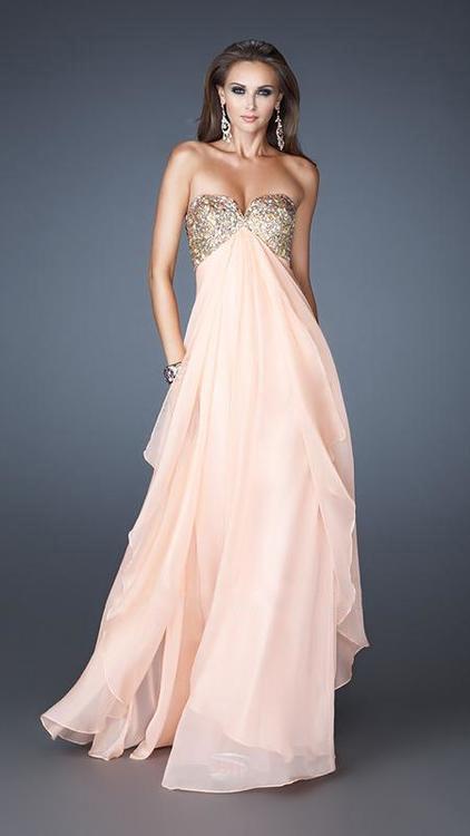 La Femme - Layered Long Dress with Embellished Bodice 18774 in Neutral