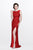 Primavera Couture - Shimmering Lace Bateau Cap Sleeve Sheath Gown 1877 in Red
