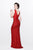 Primavera Couture - Shimmering Lace Bateau Cap Sleeve Sheath Gown 1877 in Red