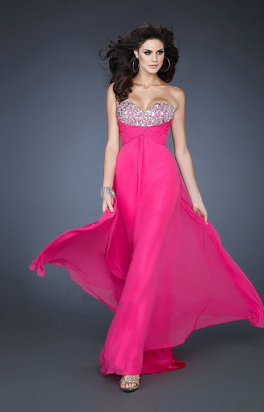 Gigi - 18786 Crystal Ruched Chiffon Gown In Hot Pink