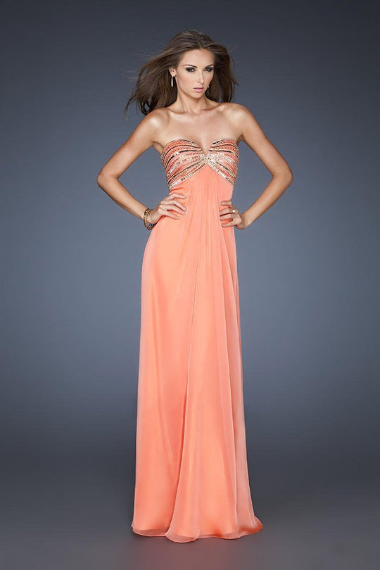La Femme - 18797 Beaded Chiffon A-line Dress In Orange