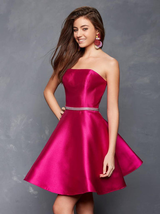 Clarisse - 3633 Crystal Beaded Mikado A-line Dress in Pink