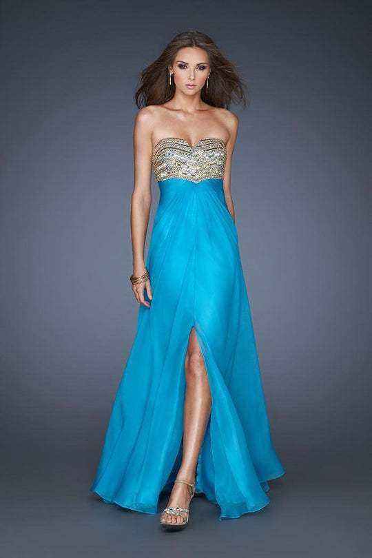 La Femme - 18800 Beaded Chiffon A-line Dress In Blue