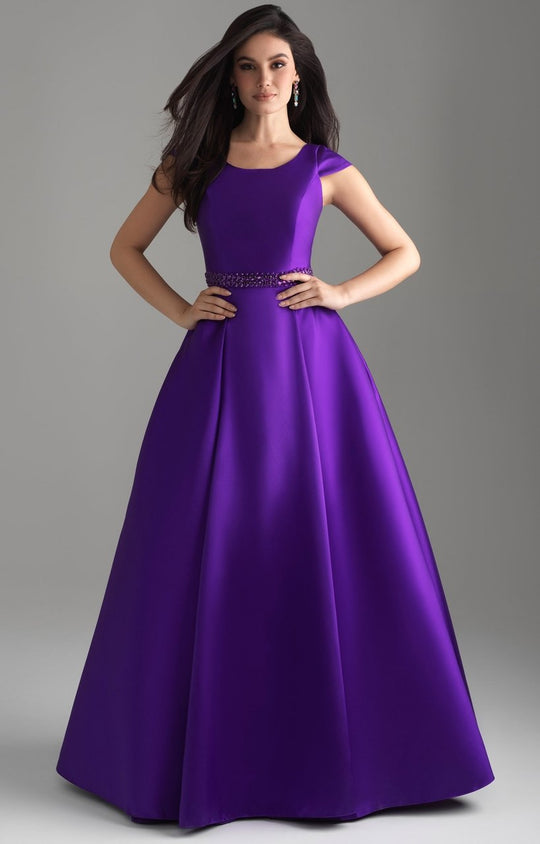 Madison James - 18-801M Classy A-Line Mikado Gown In Purple