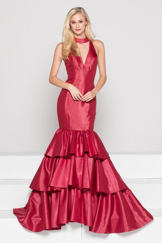 Colors Dress Ruffled High Mermaid Dress 1882 in Red