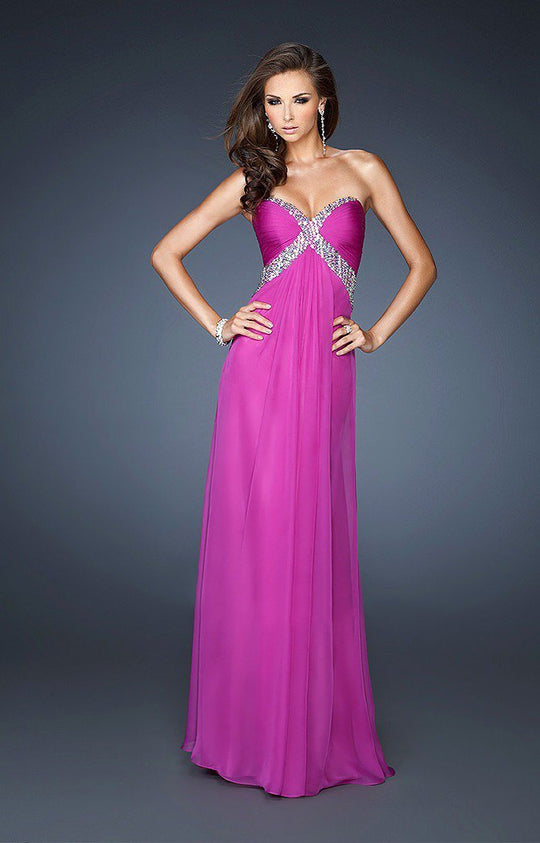 La Femme - 18843 Beaded Strapless Chiffon Evening Gown In Purple
