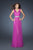 La Femme - Beaded Crystal V Neck Gown 18865 in Pink