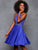 Clarisse - 3645 Beaded High Halter Satin A-line Dress in Sapphire