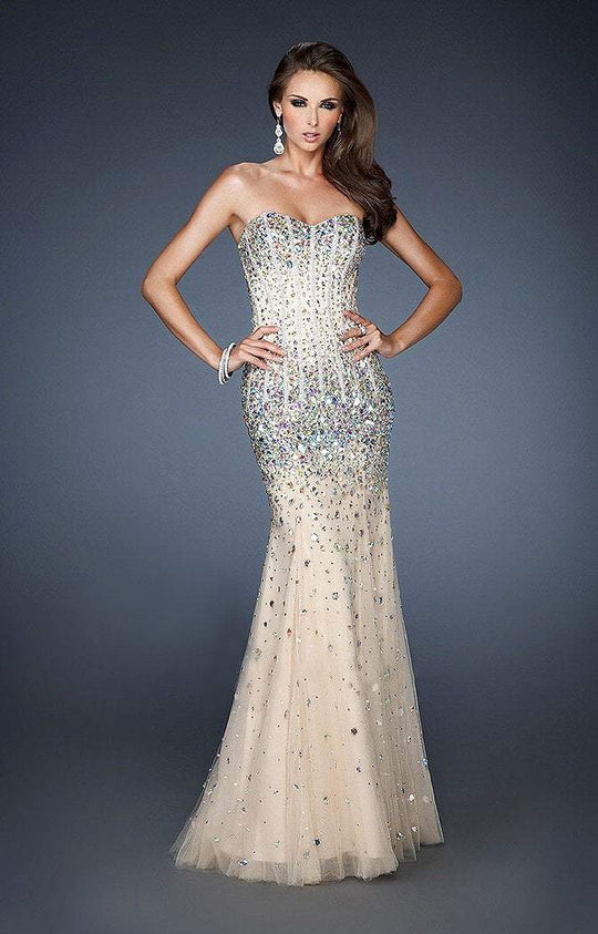 La Femme - 18873 Bejeweled Strapless Corset-Style Gown In Neutral