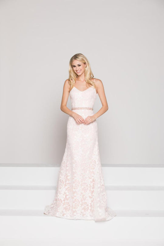 Colors Dress - 1888 Lace V-neck A-line Dress in Pink