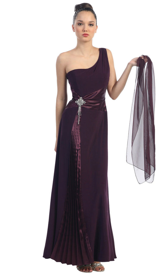 Eureka Fashion - 1888 Brooch-Accented Asymmetrical Paneled Gown In Purple