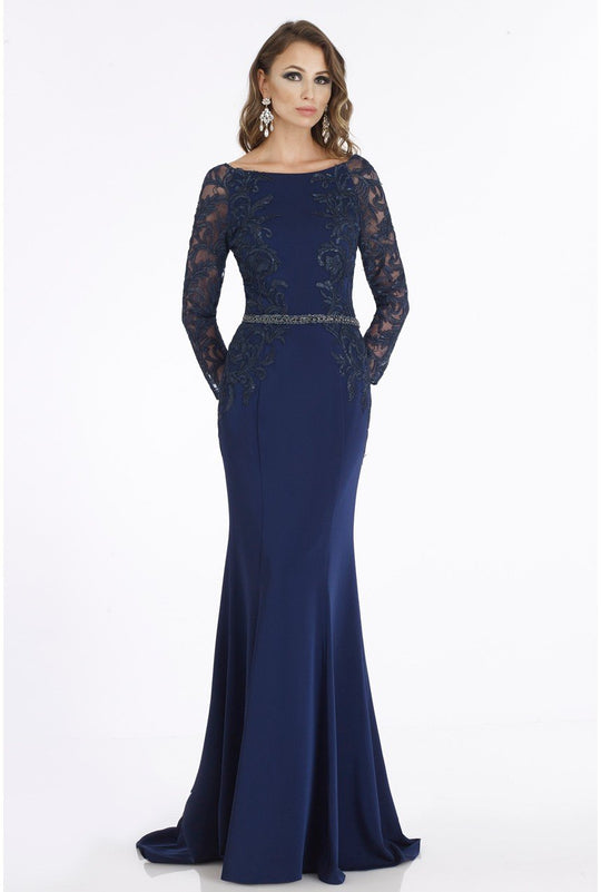 Feriani Couture - 18903 Embroidered Bateau Trumpet Dress In Blue