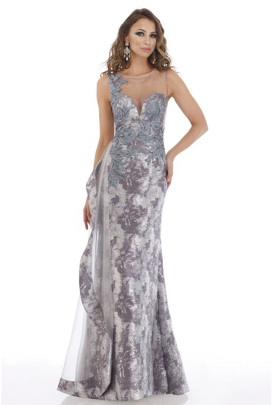 Feriani Couture - 18904 Illusion Plunging Neck Mermaid Evening Gown In Silver