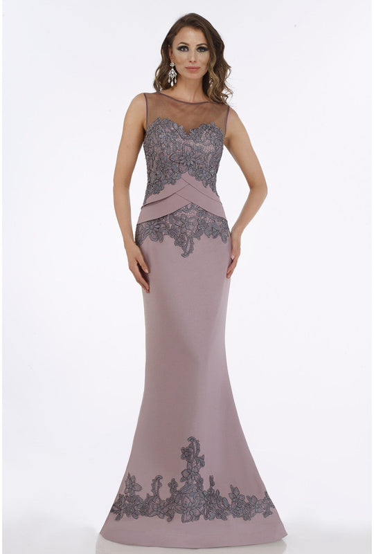 Feriani Couture - 18913 Floral Embroidered Sheer Bateau Mermaid Dress In Purple