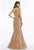 Feriani Couture - 18916 Pleated Asymmetrical Trumpet Lace Gown In Brown and Neutral