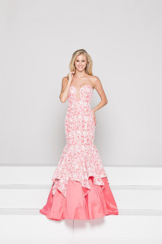 Colors Dress - 1891 Strapless Embellished Sweetheart Mermaid Dress in White and Pink