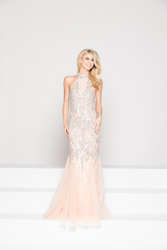 Colors Dress - 1893 Embellished High Halter Trumpet Dress in Pink