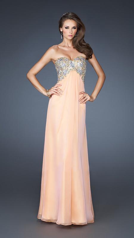 La Femme - Beaded Strapless A-line Evening Dress 18942 in Orange