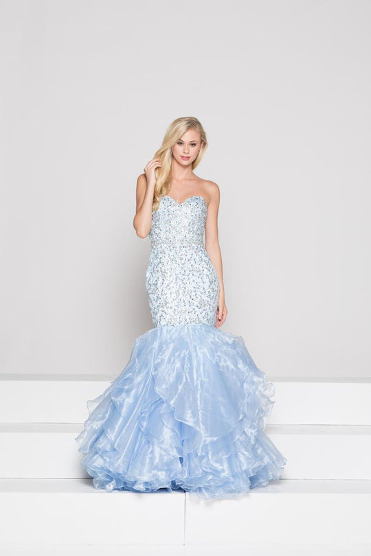 Colors Dress - 1895 Beaded Strapless Fitted Mermaid Gown in Blue