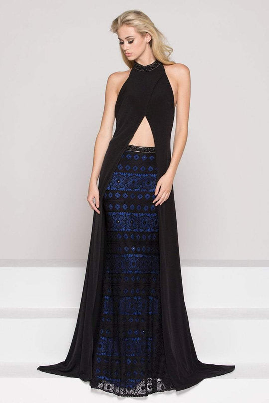 Colors Dress - 1898 Halter Center Slit Evening Gown In Black and Blue