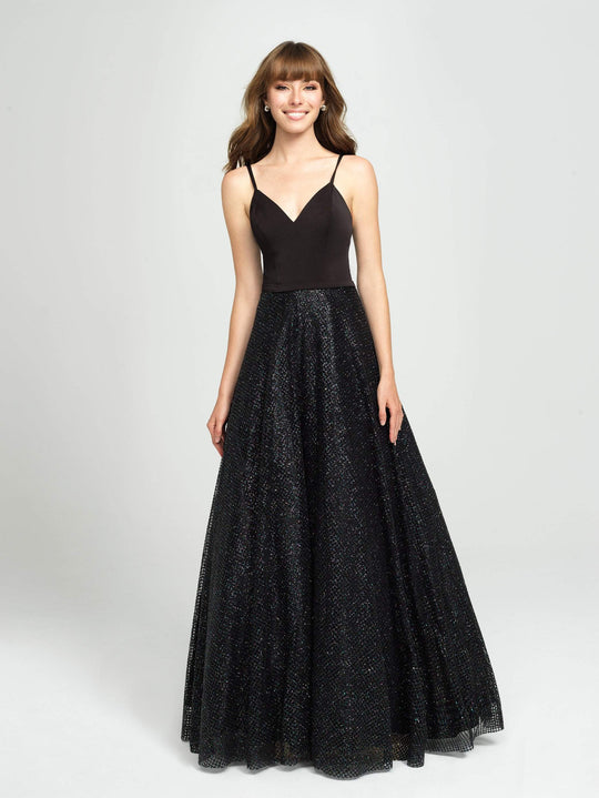 Madison James - 19-100 Sleeveless Crisscrossed Tulle A-Line Gown In Black