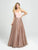 Madison James - 19-100 Sleeveless Crisscrossed Tulle A-Line Gown In Pink and Gold