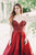 Madison James - 19-102 Off-Shoulder Beaded Applique Satin A-Line Gown In Red