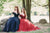 Madison James - 19-102 Off-Shoulder Beaded Applique Satin A-Line Gown In Blue and Red